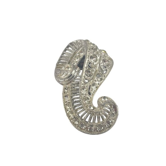 Antique Silver Tone Rhinestone Clip-On Dress Clip Art Deco Style 1 1/2" - Picture 7 of 8